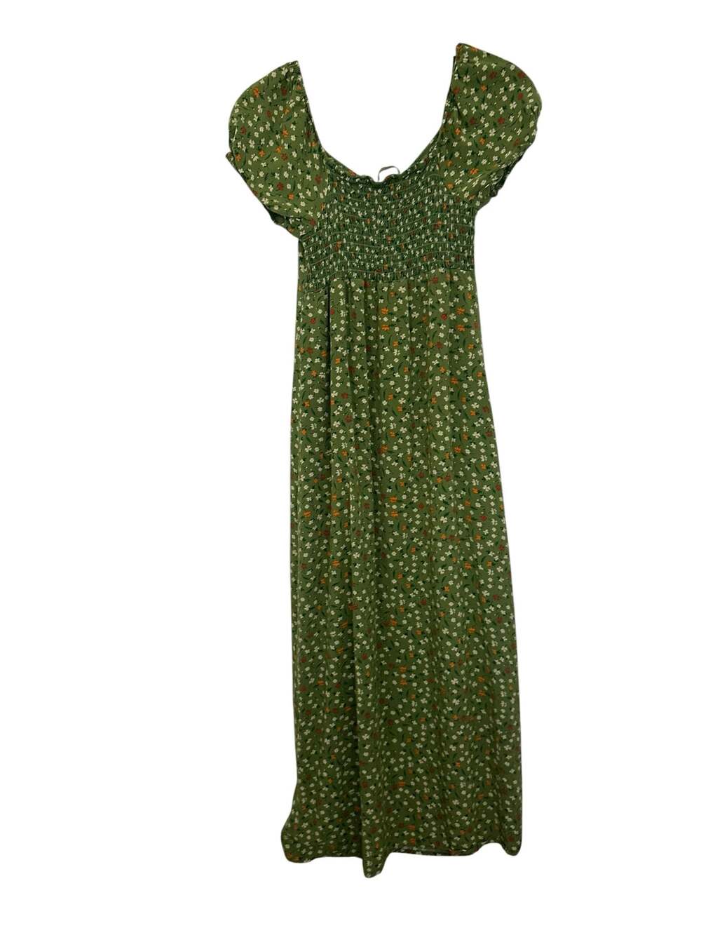 Liberty Love Green Floral Puff Sleeve Maxi Dress with Side Slit